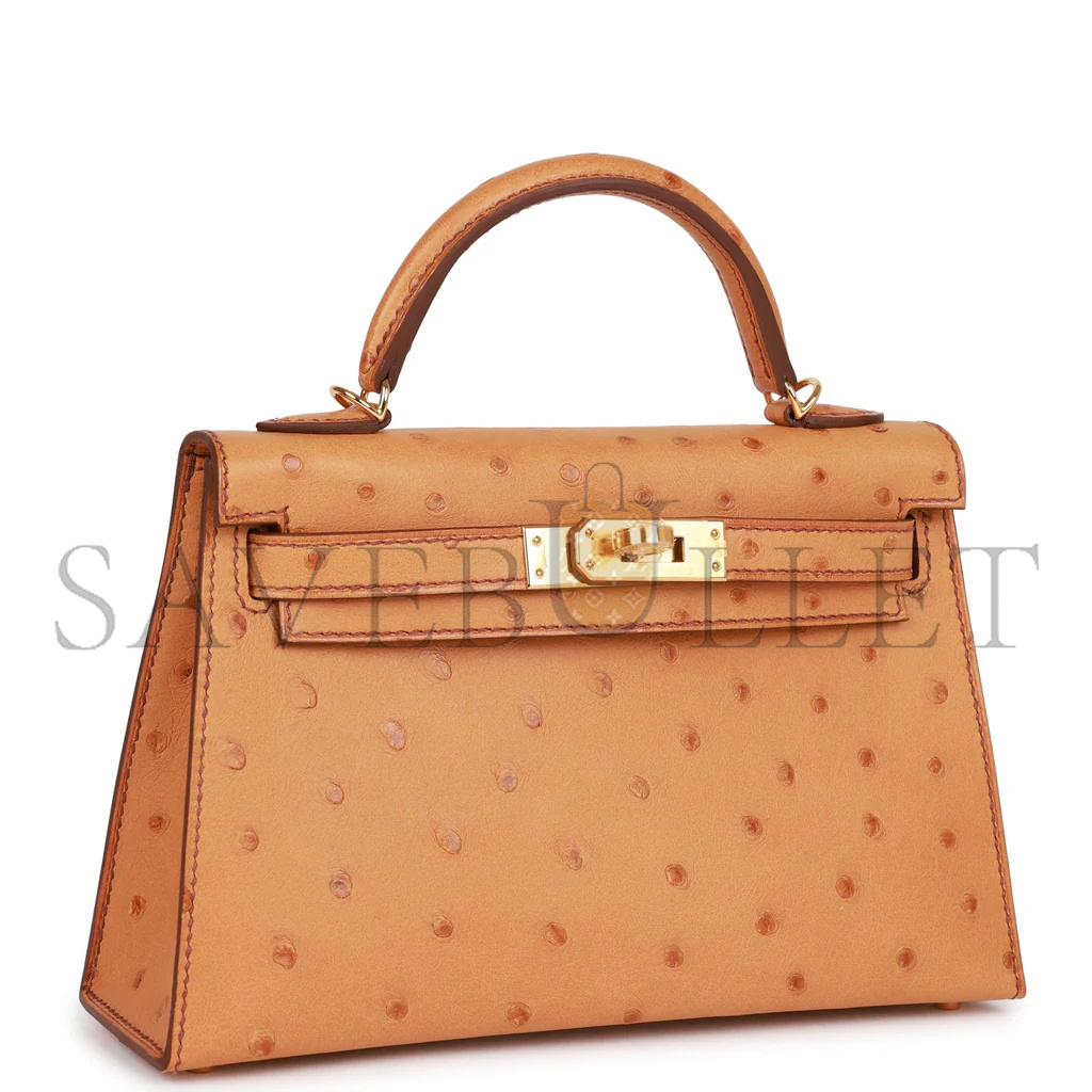 H**mes master mini kelly ii gold ostrich gold hardware (19*12*5.5cm)